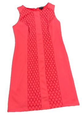En Focus Bright Coral Circular Lace Textured Sleeveless Shift Dress Size 12 EUC